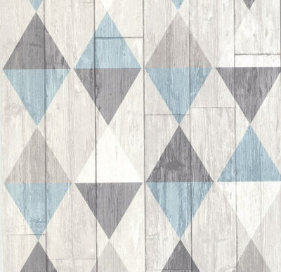Blue Grey Wood Effect Wallpaper Geometric Triangles Paste The Wall