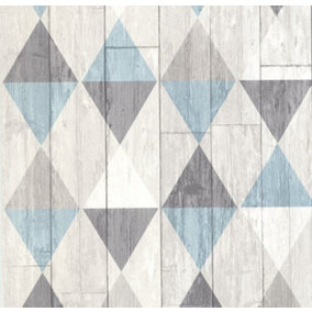Blue Grey Wood Effect Wallpaper Geometric Triangles Paste The Wall Vinyl P+S