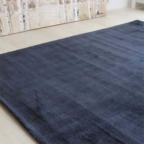 Blue Handmade , Luxurious , Modern , Plain Easy to Clean Viscose Rug for Living Room, Bedroom - 120cm X 170cm