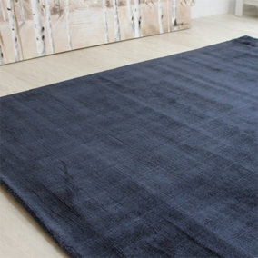 Blue Handmade , Luxurious , Modern , Plain Easy to Clean Viscose Rug for Living Room, Bedroom - 160cm X 230cm