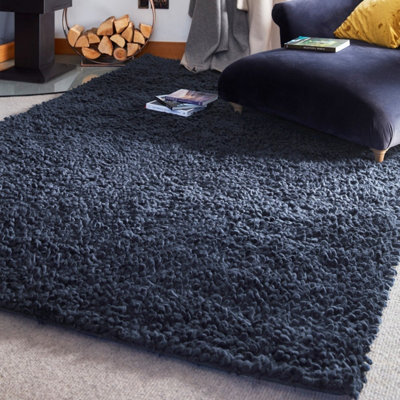 Blue Handmade , Luxurious , Plain , Shaggy , Wool Rug Easy to Clean for Bedroom, Living Room - 160cm X 230cm