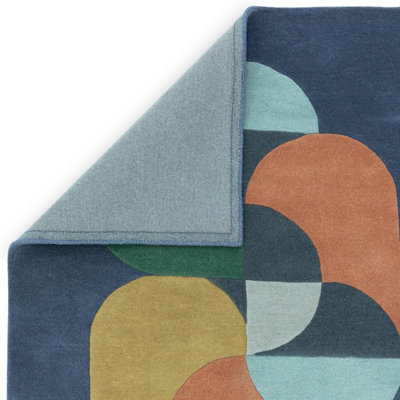 Blue Handmade Modern Abstract Geometric Wool 12-14mm Thick Stain ...