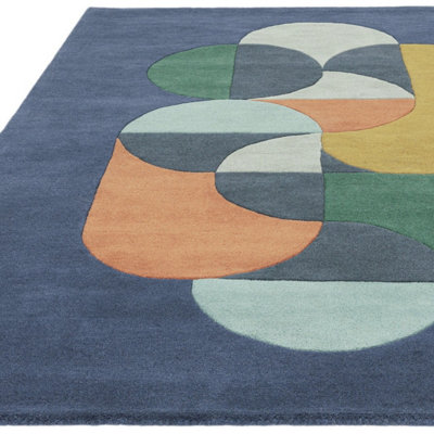 Blue Handmade Modern Abstract Geometric Wool 12-14mm Thick Stain ...