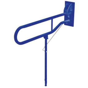 Blue Hinged Support Arm - Backplate and Leg - 775mm Length Wall Mounted Grab Bar