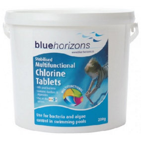 Blue Horizons - Multifunctional 200g Chlorine Tablets 1 X 25 kg Long lasting stabilised clarifier algae inhibitor