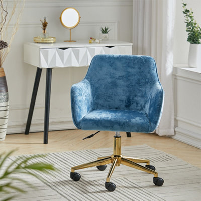 Blue Ice Velvet Swivel Home Office Chair Desk Chair Height Adjustable with Armrest