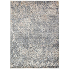Blue Ivory Abstract Handmade Modern Rug Easy to clean Living Room and Bedroom-80 X 240cm (Runner)