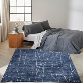 Blue Ivory Abstract Luxurious Modern Easy to Clean Rug for Bedroom & Living Room-119cm X 180cm