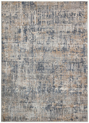 Blue Ivory Abstract Modern Rug Easy to clean Living Room Bedroom and Dining Room-200cm X 290cm