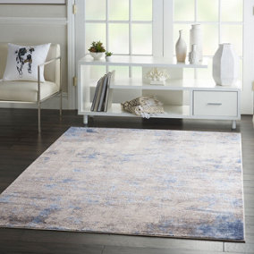 Blue Ivory Grey Abstract Modern Rug For Dining Room Bedroom & Living Room-282cm X 389cm