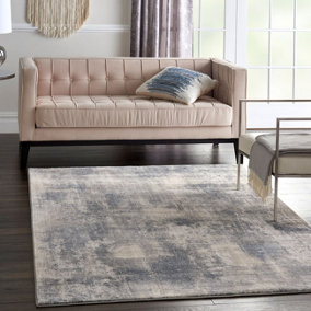 Blue Ivory Luxurious Modern Rustic Textures Rug For Bedroom & Living Room-120cm X 180cm