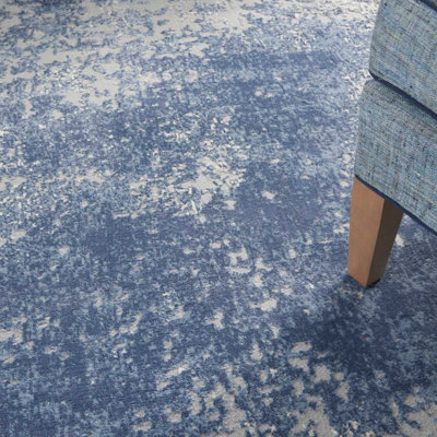 Blue Ivory Modern Abstract Rug Easy to clean Living Room Bedroom and Dining Room-66 X 229cm (Runner)