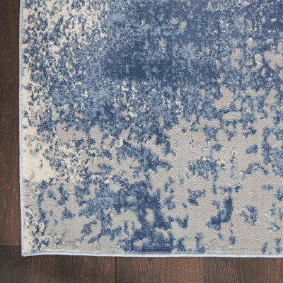 Blue Ivory Modern Abstract Rug Easy to clean Living Room Bedroom and Dining Room-66 X 229cm (Runner)