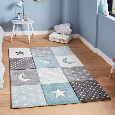 Blue Kids Graphics Pictorial Modern Easy to Clean Rug for Living Room ...