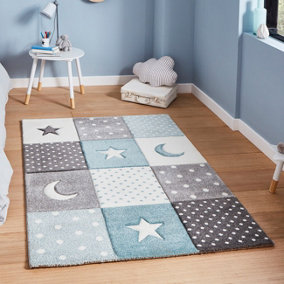 Blue Kids Graphics Pictorial Modern Easy to Clean Rug for Living Room Bedroom and Dining Room-60cm X 120cm