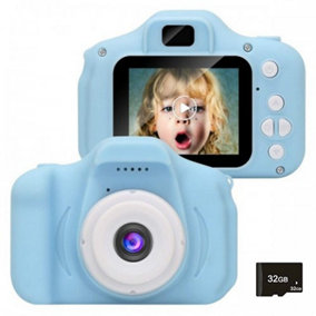 Blue Kids Mini Selfie Video Camera With 32GB SD Card Safe Durable Shockproof with Non-toxic Plastic Material