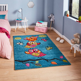 Blue Kids Modern Easy to Clean Animal Graphics Pictorial Rug For Dining Room-80cm X 150cm