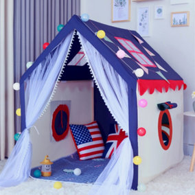 Blue Kids Play Tent Portable Castle Tent Indoor Playhouse for Boys Girls