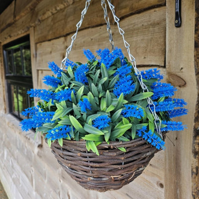 Blue Lavender 25cm 10 Inch Flower with Rattan Wicker Hanging Baskets for  Indoor Outdoor Garden Use