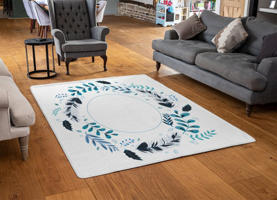 Blue Leaves Frame Special Soft Home Rug