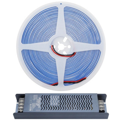 BLUE LED Tape Strip Light 10 Metres 24V Continuous COB Illumination IP20 with Driver