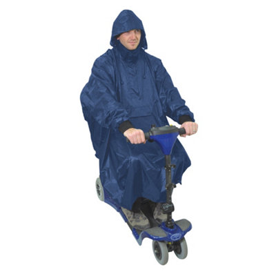 Blue Lightweight Scooter Poncho with Sleeves Waterproof Fabric Machine Washable