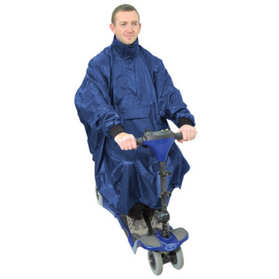 Blue Lightweight Scooter Poncho with Sleeves Waterproof Fabric Machine Washable