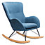 Blue Linen Upholstered Rocking Chair with Pocket and Wood Runner