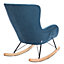 Blue Linen Upholstered Rocking Chair with Pocket and Wood Runner