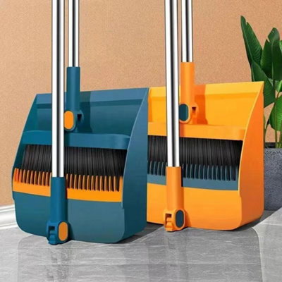 Blue Long Handle Dustpan and Brush Set Metal Heavy Duty