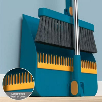 Blue Long Handle Dustpan and Brush Set Metal Heavy Duty