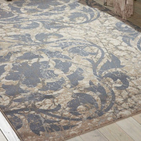 Blue Luxurious Modern Floral Easy to Clean Rug For Bedroom & Living Room-66 X 229cm (Runner)