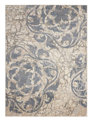 Blue Luxurious Modern Floral Easy to Clean Rug For Bedroom & Living ...
