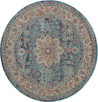Blue Luxurious Traditional Persian Easy to Clean Floral Rug For Dining ...