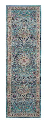 Blue Luxurious Traditional Persian Easy to Clean Floral Rug For Dining ...