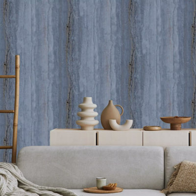 Blue Marble Metallic Wallpaper Gold Shimmer Textured Feature Wall ...