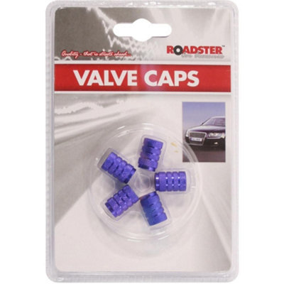 4x Blue Anodized Aluminum Hex Tire Valve Stem Caps – Short Hex Shape – Speed Daddy