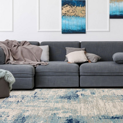 Blue Modern Abstract 9mm Thick Stain-Resistant Rug For Bedroom, & Dining Room, Easy to Clean Area Rug-80cm X 150cm