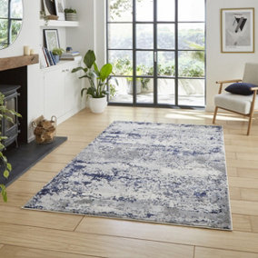 Blue Modern Abstract Easy To Clean Dining Room Bedroom & Living Room Rug-120cm X 170cm