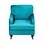 Blue Modern Accent Chair with Arms and Wooden Legs, Comfy Upholstered Armchair for Living Room