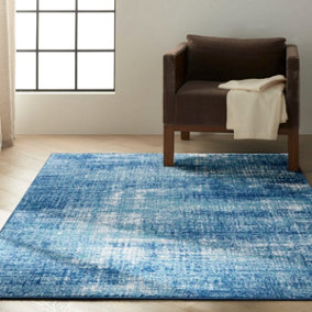 Blue Modern Easy to Clean Abstract Rug for Living Room, Bedroom, Dining Room - 160cm X 221cm