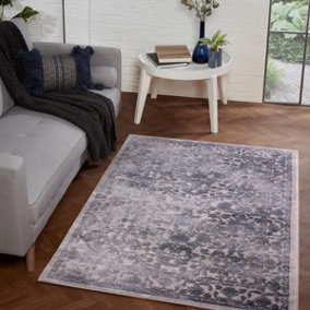 Blue Modern Easy to Clean Floral Rug for Living Room, Bedroom - 120cm X 170cm