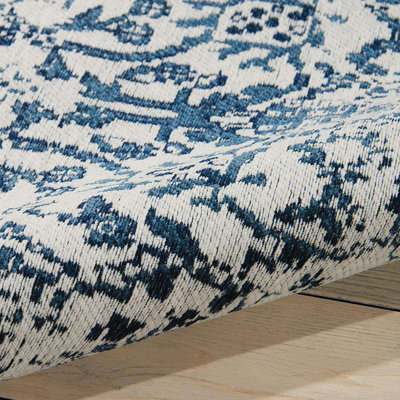 Blue Modern Floral Cotton Easy to Clean Polyester Rug for Living Room, Bedroom - 244cm X 305cm