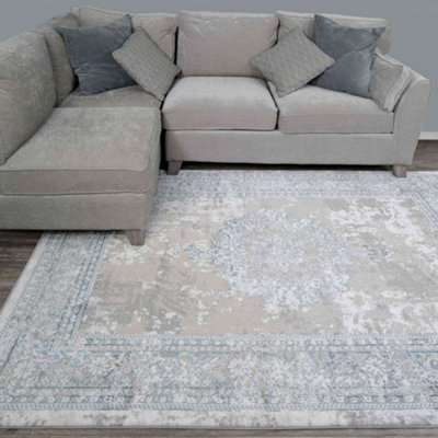 Blue Modern Soft Runner Rug - 240 x 60cm