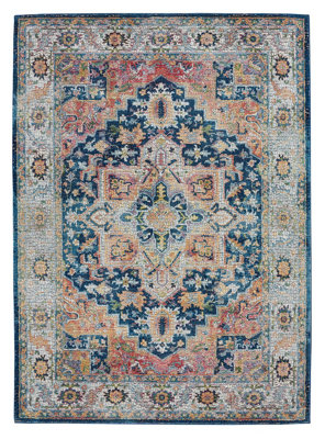 Blue/Multi Rug, Floral Persian Rug, Stain-Resistant Traditional ...