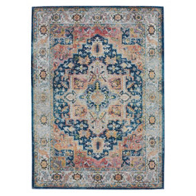 Blue/Multi Rug, Floral Persian Rug, Stain-Resistant Traditional Luxurious Rug for Bedroom, & Dining Room-122cm X 183cm
