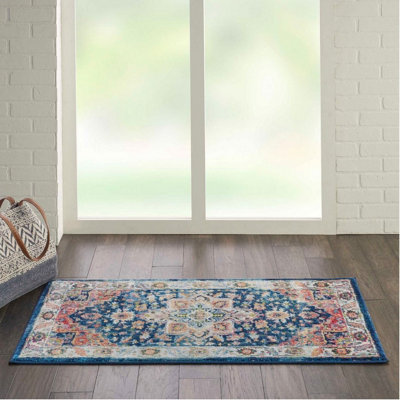 Blue/Multi Rug, Floral Persian Rug, Stain-Resistant Traditional Luxurious Rug for Bedroom, & Dining Room-61cm X 183cm (Runner)