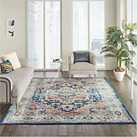 Blue/Multicolor Luxurious Traditional Persian Easy to Clean Floral Dining Room Bedroom And Living Room Rug-122cm (Circle)
