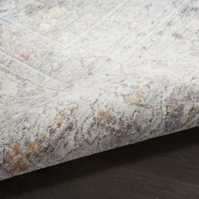 Blue Multicolour Floral Bordered Traditional Rug For Dining Room ...