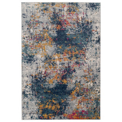 Blue Multicoloured Abstract Mottled Soft Area Rug 190x280cm